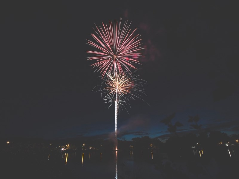 Firework display at night