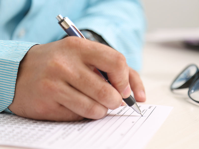 Person filling in form