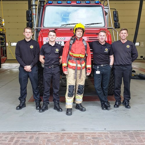 Mitch Stafford and White Watch firefighters at Cannock Community Fire Station